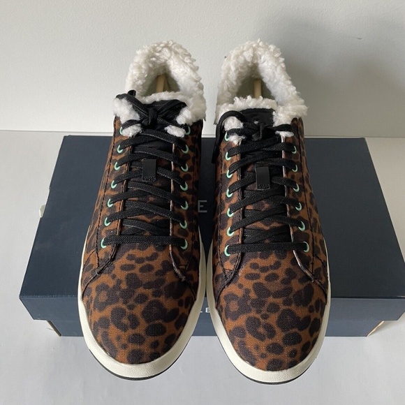 NEW Cole Haan Women's Grandpro Tennis Sneaker LEOPARD FAUX FUR SHOES Lace Up - Picture 3 of 5